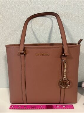 Michael Kors Leather Tote in Mauve Brown with Gold Hardware